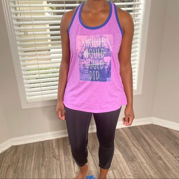 2/$20 Athletic Works 'Should Would Could Did' Activewear Purple Tank - Picture 2 of 15